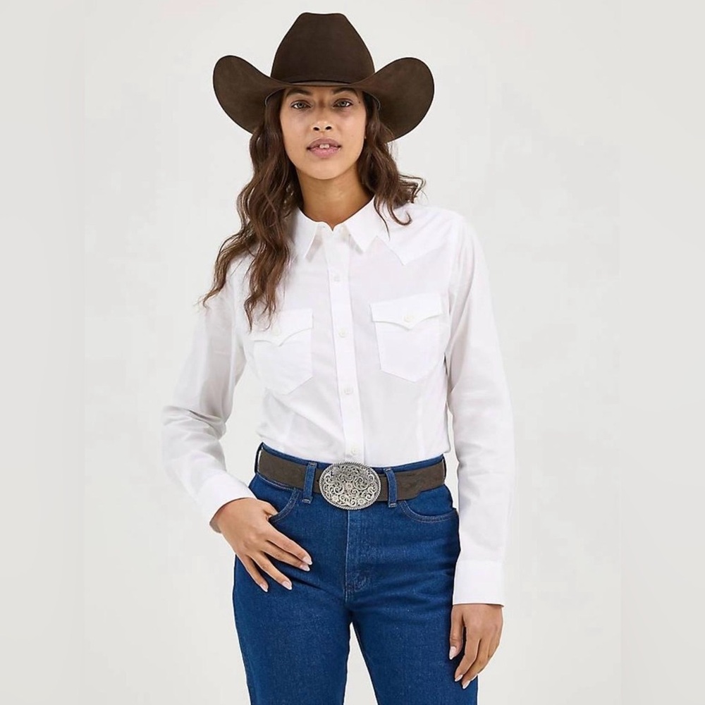NWT‎ Wrangler Retro Western Button Down Shirt Long Sleeve Medium White Cowgirl